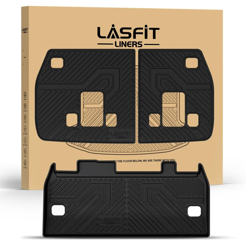 LASFIT Cargo Mats for Kia Carnival 2022-2027 /Kia Carnival Hybrid 2025-2027 | All Weather TPE Custom Fit Cargo Trunk Mat & Backrest Mats Accessories, Black