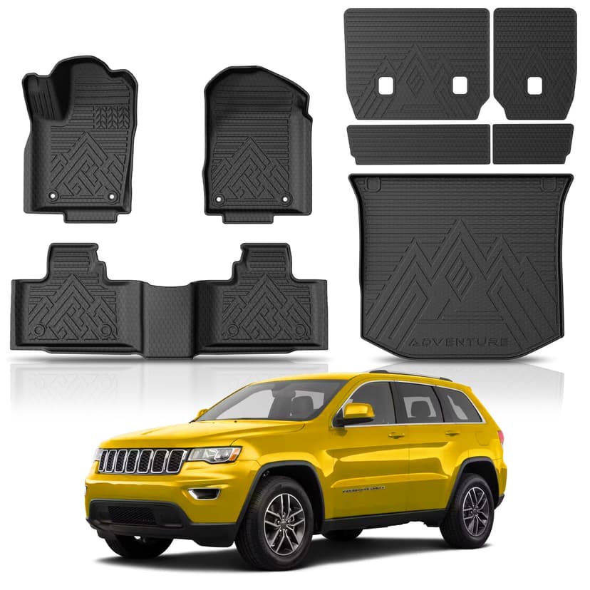 KUST Floor Mats for 2011-2021 Jeep Grand Cherokee Accessories (Not for L) | All Weather Car Mats, Rear Cargo Trunk Mat, Backrest Mats, TPE Rubber, Raised Edge, Full Set of 8