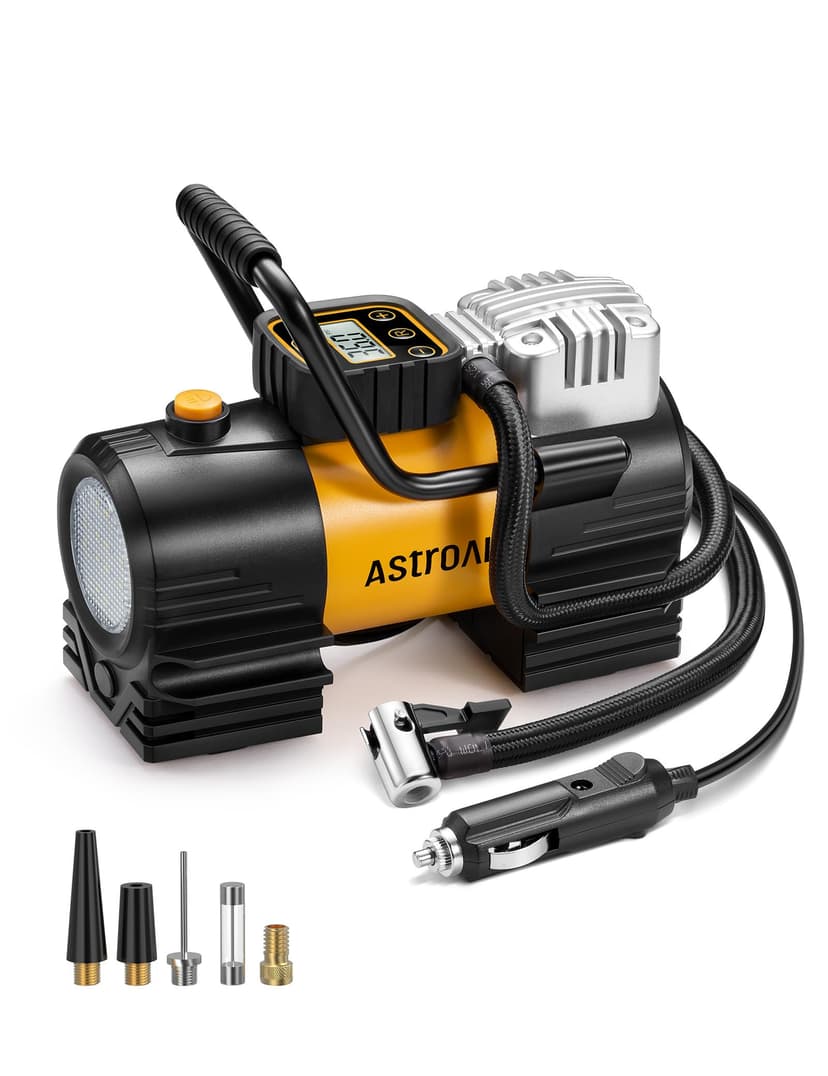 AstroAI Tire Inflator Portable Air Compressor 150 PSI 12V DC Tire Pump with Digital Gauge Auto Shut-Off Fast Inflation, Ultra-Bright 12 LED Emergency Light for Car, Motorcycle, Bike, Ball, Inflatables