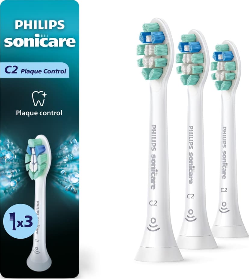 Philips Sonicare C2 Brush Heads, 3-Pack, 9 Month Supply, White | 700% More Plaque Removal¹, BrushSync Reminder, Up To 62,000 Bristle Movements Per Min, HX9023/65