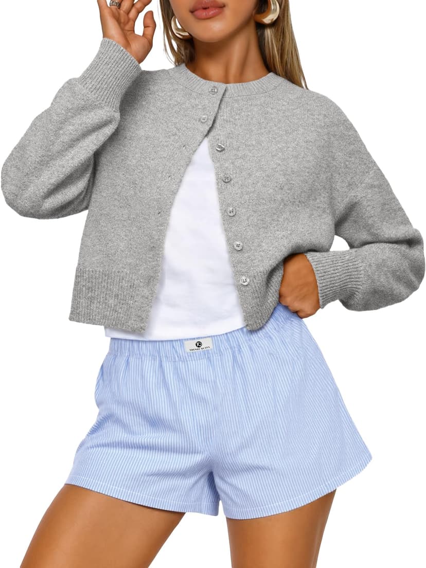 Trendy Queen Cropped Cardigan Sweaters for Women Fall Fashion Clothes 2026 | Lightweight Knit Button-Down, Versatile Layering Piece for Fall, Spring & Office Wear