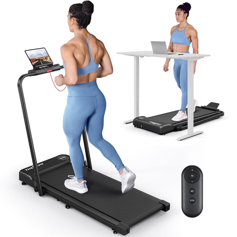 THERUN Walking Pad with Handle Bar, Walking Pad Treadmill for Home, Compact Treadmills with APP, Under Desk Treadmill with 10% Manual Incline, Portable Treadmill with Quiet Core