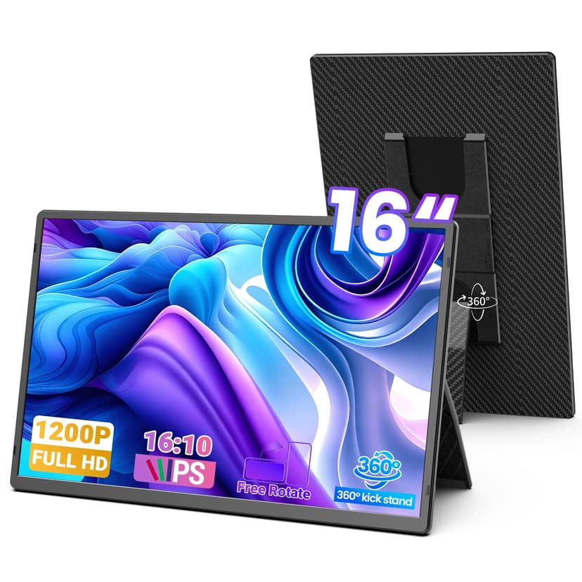 Cevaton 16" Laptop Screen Extender, 1200P Portable Monitor for Laptop | Ultra-Thin Lightweight, Thin Bezels, 360° Rotating Detachable Stand, Plug & Play, Travel Monitor for PC/Mac/Wins/Switch