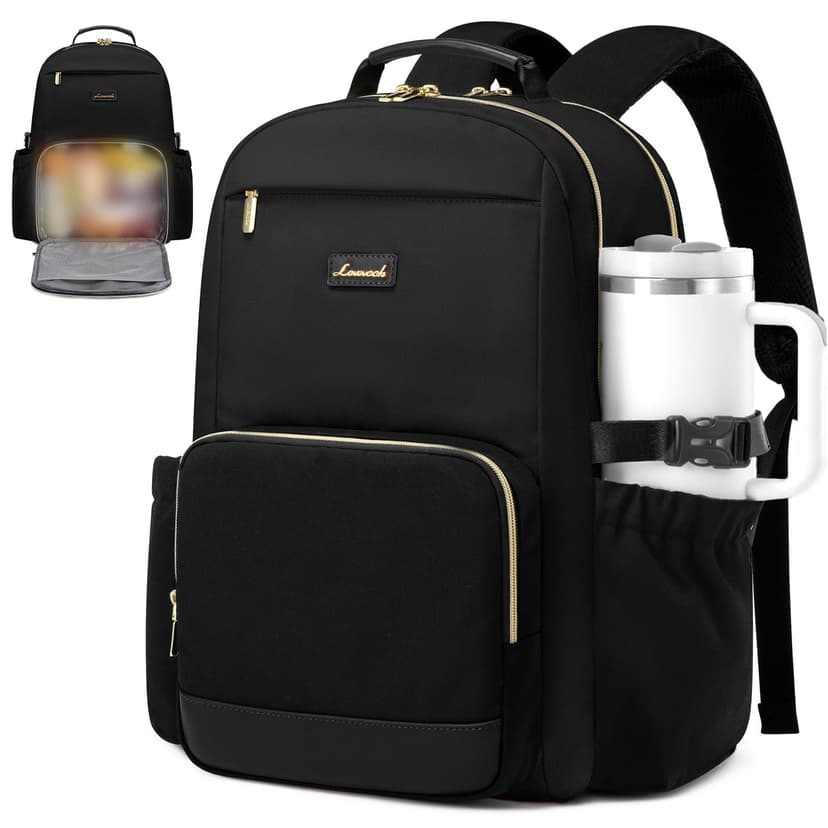 LOVEVOOK Lunch Backpack with Lunch Compartment,15.6 Inch Laptop Work Travel Insulated Cooler Backpack Purse,Waterproof College Teacher Nurse Lunch Bag Box with Tumbler Holder,Gifts for Men Women,Black