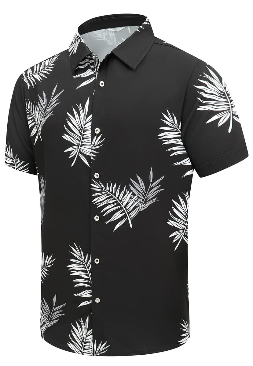 SheLucki Hawaiian Shirt for Men, Unisex Summer Beach Casual Short Sleeve Button Down Shirts, Printed Palmshadow Clothing