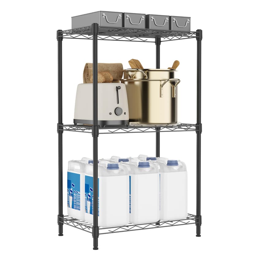 M MZG 3 Tiers Shelf Metal Storage Shelves Wire Rack Closet Organizers with Wheel for Garage Kitchen Bathroom Laundry Black 11.8" D x 17.7" W x 28.8" H