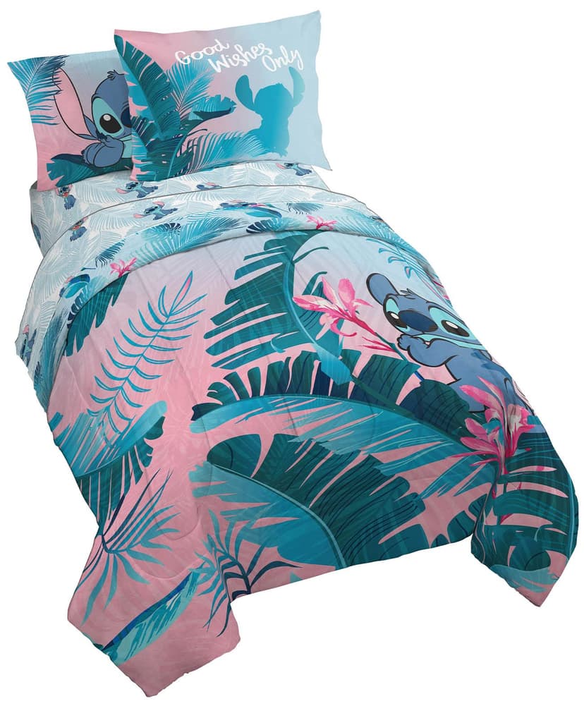 Disney Lilo and Stitch Twin Comforter Set 5 Piece Kids Bedding, Pink | Bed in a Bag, Comforter Sheets Sham Pillowcase, Official Brand, Soft Microfiber, Machine Washable, Easy Care, Girls Gift