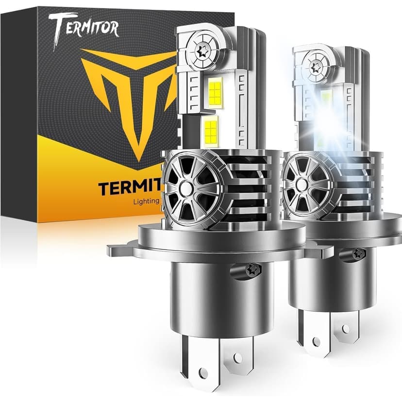 Termitor Latest H4/9003/HB2 Bulbs, 50,000LM Brightness Hi/Low Beam, 6500K Cool White, 1:1 Halogen Size Automotive Replacement H4 9003 Fog Lights, Plug-N-Play, IP68 Waterproof, Pack of 2