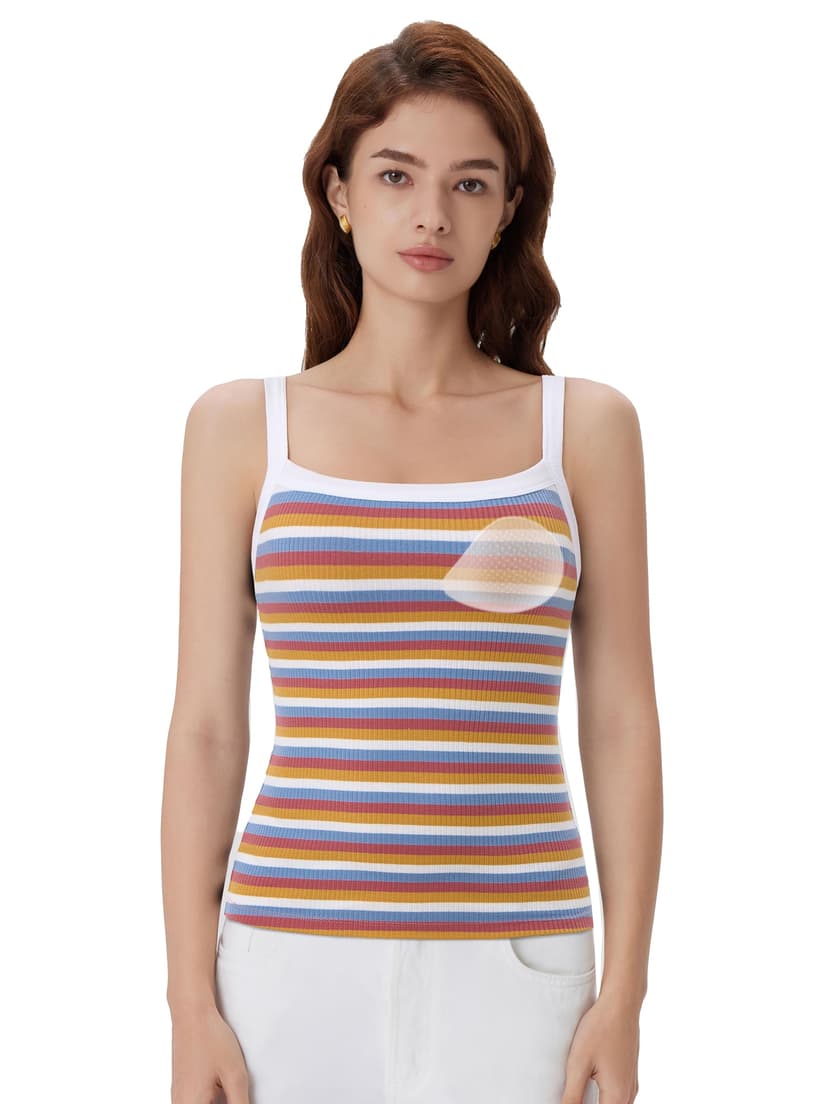 SUUKSESS Women Cotton Rib Padded Tank Tops Sleeveless Spaghetti Strap Square Neck Tops Summer Camisole Going Out Shirts