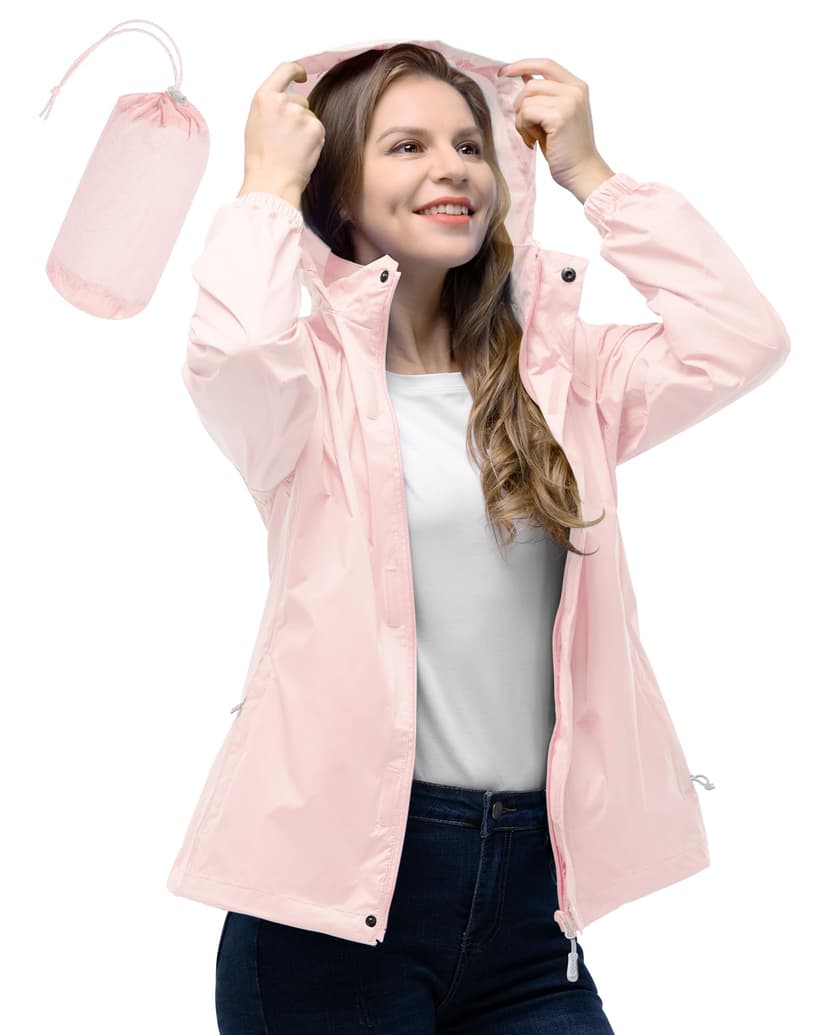 33,000ft Women's Rain Jacket Waterproof Lightweight Packable Raincoat with Hood for Golf Hiking Travel Windbreaker