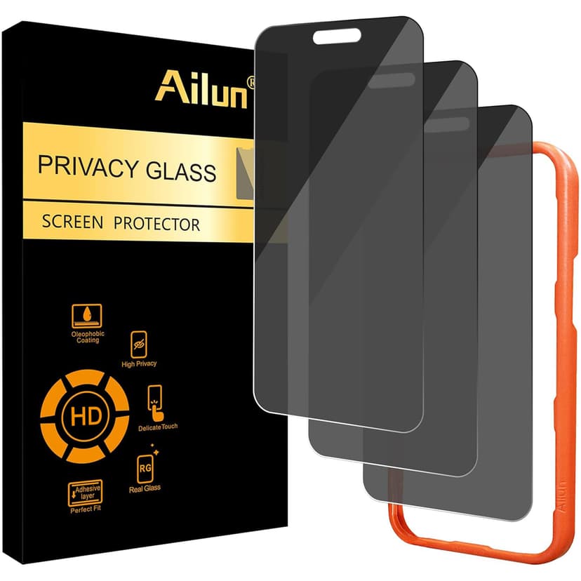Ailun 3Pack 4 Way 360 Degree Privacy Screen Protector for iPhone 16 Pro Max | 6.9 inch, Face ID Sensitive, 4 Directions Horizontal and Vertical All Around, Anti Spy Tempered Glass Film, HD