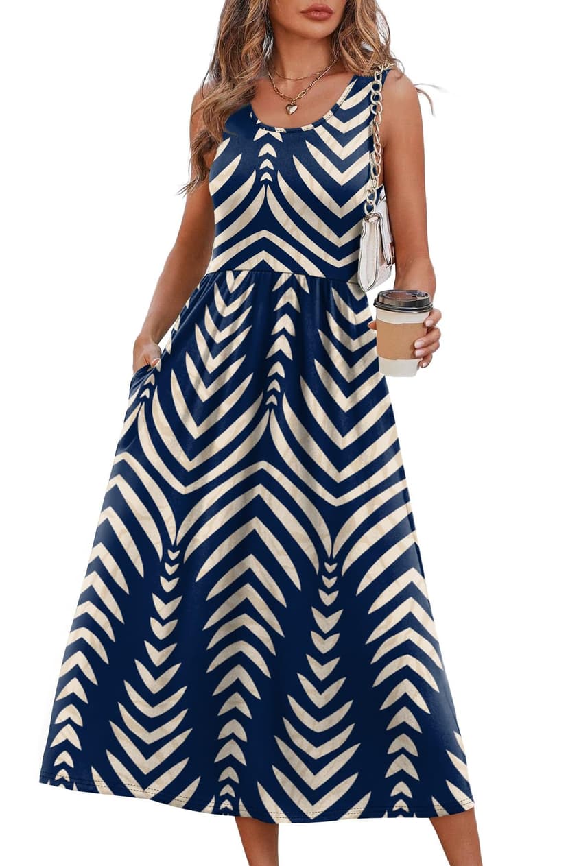 WIHOLL Summer Dresses for Women Flowy Casual Midi Dress Beach Vacation Sundresses with Pockets