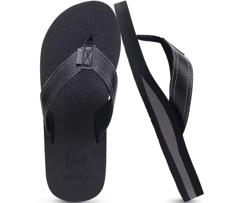 KuaiLu Men's Yoga Mat Leather Flip Flops with Arch Support Comfortable Cushion Walking Thong Sandals Slip On Indoor Outdoor