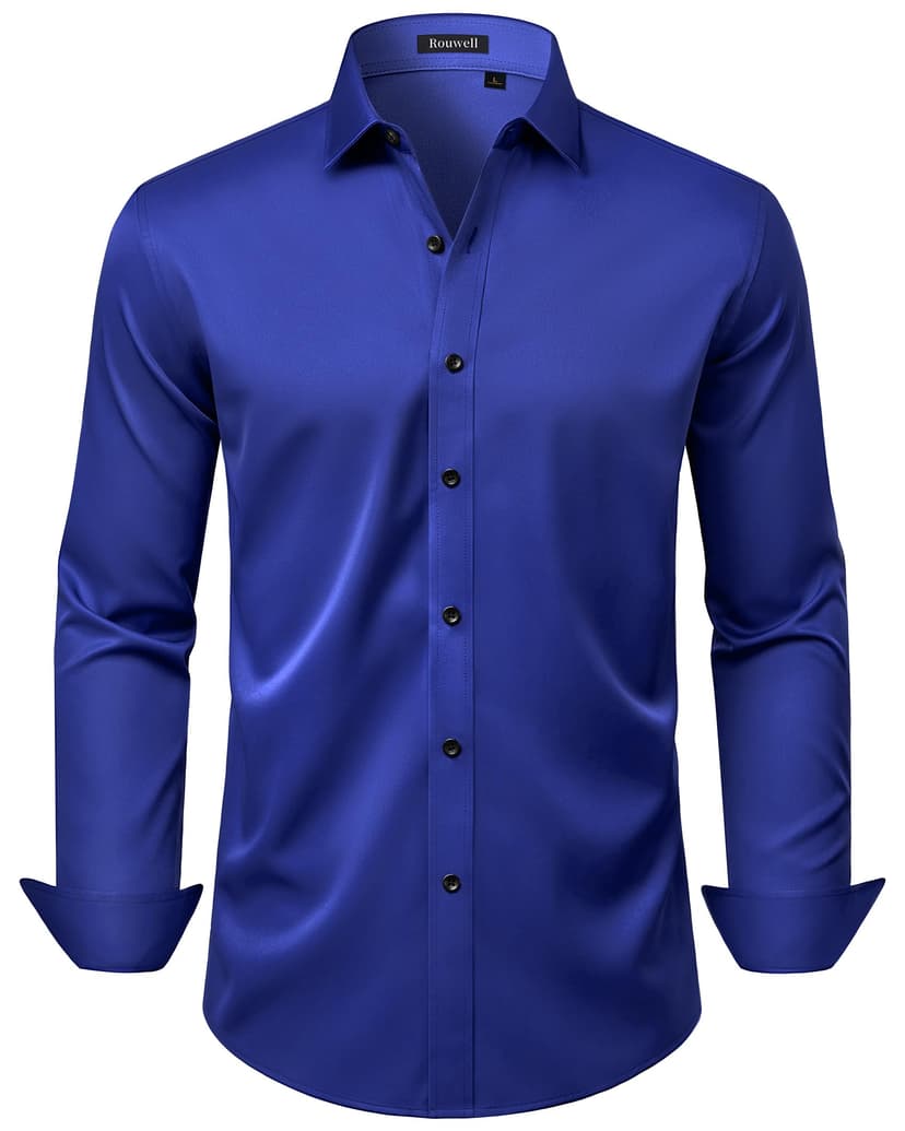ROUWELL Mens Wrinkle Free Dress Shirts Regular Fit Business Button Down Shirt Formal Long Sleeve Wedding Stretch Shirts