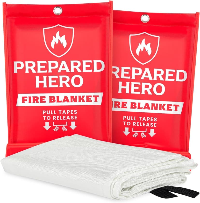 Prepared Hero Emergency Fire Blanket, Kitchen & Home, 39 x 39 in, 2 Pack | Smothers Grease, Gas And Electric Flame Emergencies With No Sprays, Cleanup Or Residue; Kitchen, Home And Camping Ready