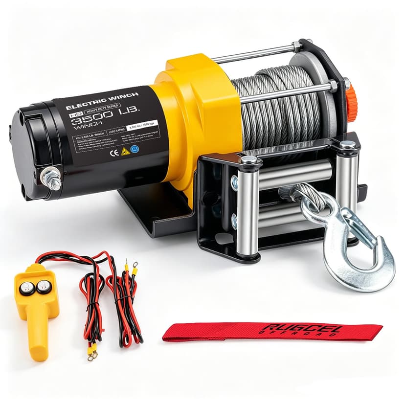 RUGCEL WINCH 3500lb. ATV/UTV Electric Winch,with Roller Fairlead, Mount Plate