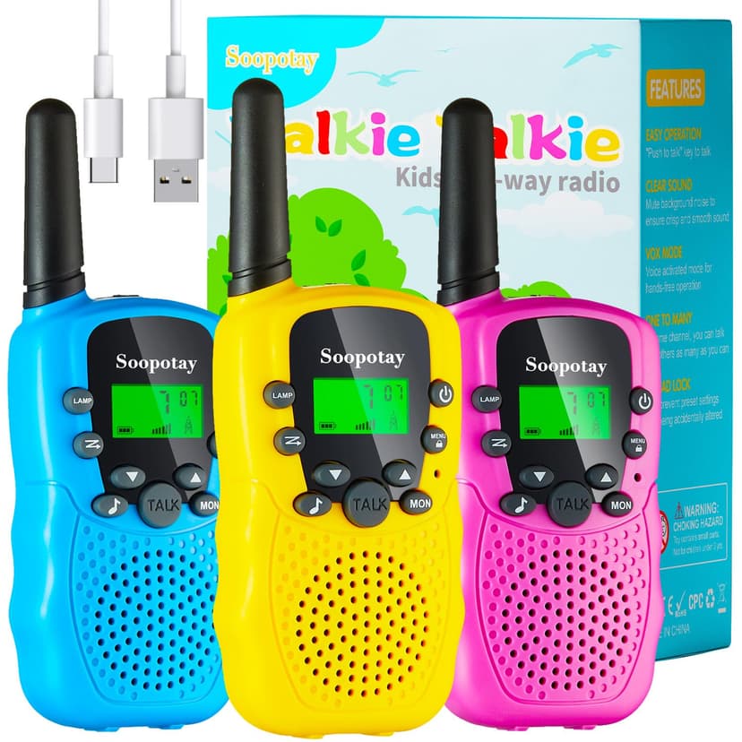 Rechargeable Walkie Talkies for Kids 3 Pack, Walkie Talkie Toys for Girls Boys, Outdoor Toys/Outside Camping Games for Kids Age 4-8-12, Birthday Gifts for 4 5 6 7 8 9 10 Year Old