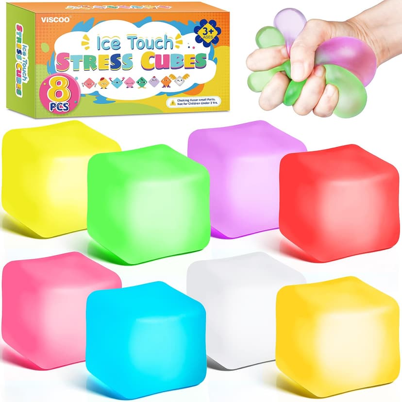 8 Pack Stress Cube, Slow Rising Ice Cube Stress Balls for Adults Kids, Sensory Fidget Toy for Anxiety Relief, Square Shape Squishy Ball Toys for Classroom Prizes, Cube Squishy for Party Favors
