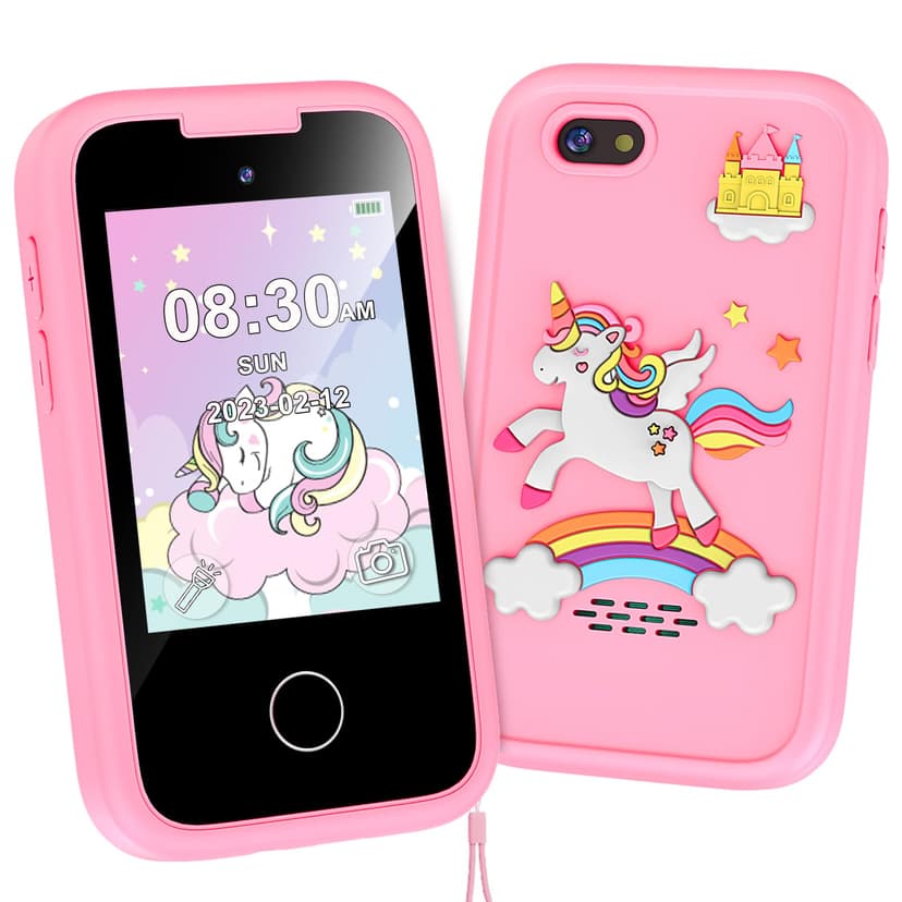 Kids Phone for Girls Toys, Gifts for 3 4 5 6 7 8 9 Year Old Girls Boys | Christmas Birthday Kids Toys, Touchscreen Learning Cell Toy Phone with Dual Camera, Game, Music Player, 8GB Card Pink