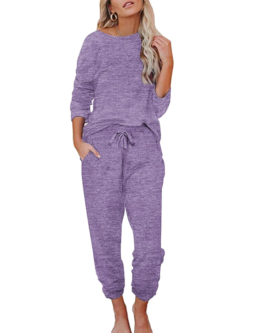 Ekouaer Womens Pajamas Set Long Sleeve Loungewear Soft Joggers with Pockets | Cozy Fabric, Crew Neck Pullover, Drawstring Waist, Home and Casual Wear, Gift for Christmas