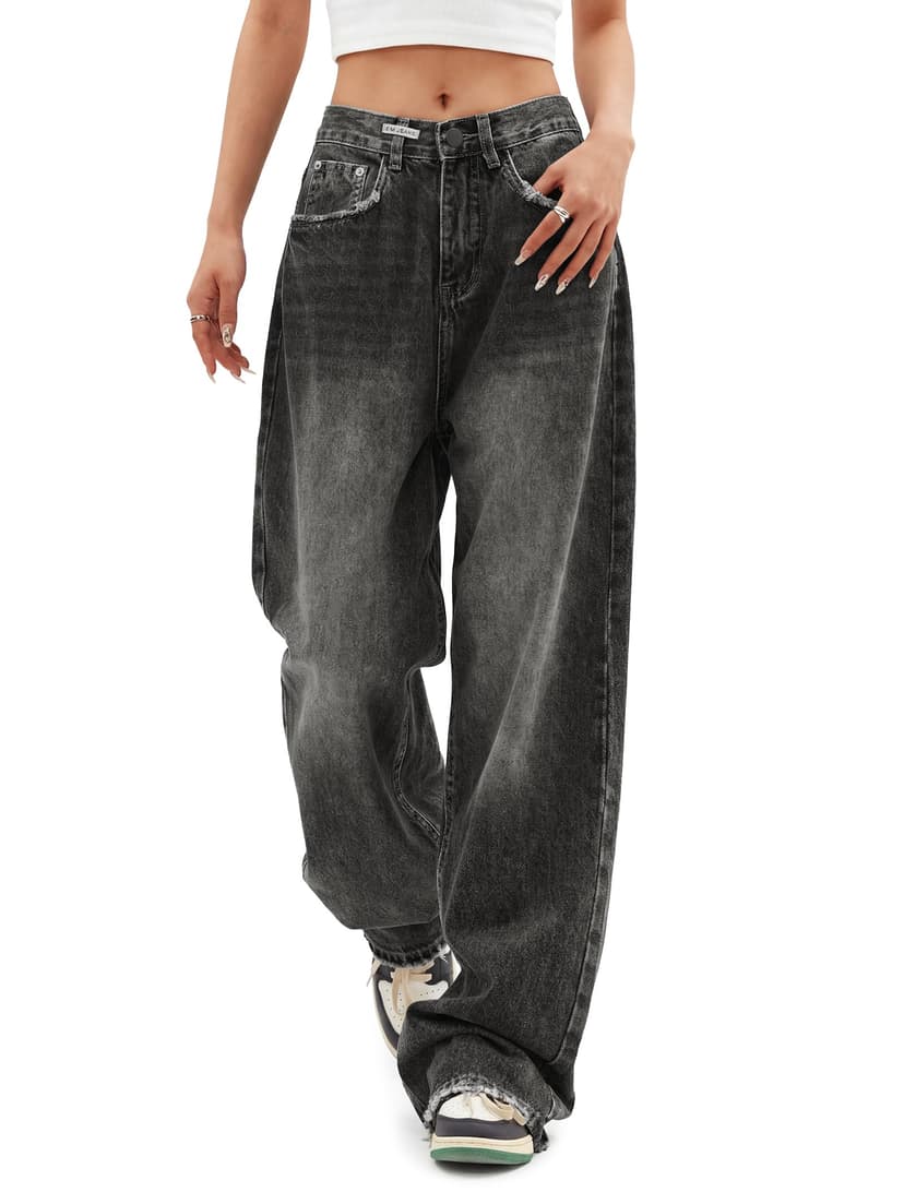 EMMIOL Women Baggy Jeans High Waist Boyfriend Streetwear Vintage Jeans Wide Leg Denim Pants