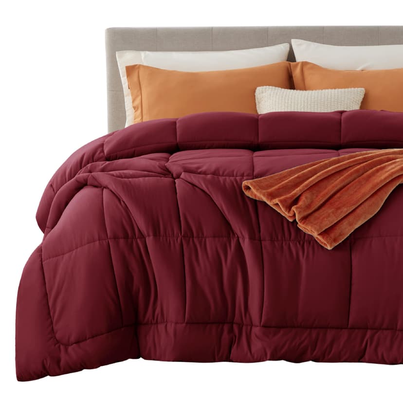 Bedsure Comforter Duvet Insert - Quilted Comforters King Size, All Season Duvet, GentleSoft Down Alternative Bedding Blanket, with 8 Tabs, Gifts for Women/Men,Dark Red, King 90 x 102 Inches