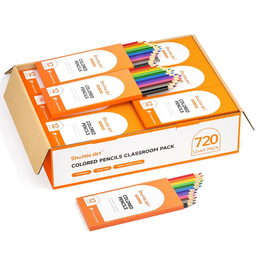 Shuttle Art 720 Colored Pencils Bulk, 12 Vibrant Colors, Pack of 60, Pre-sharpened Coloring Pencils, Wood Colored Pencil for Kids Teachers, Classroom Essentials, Back to School Supplies