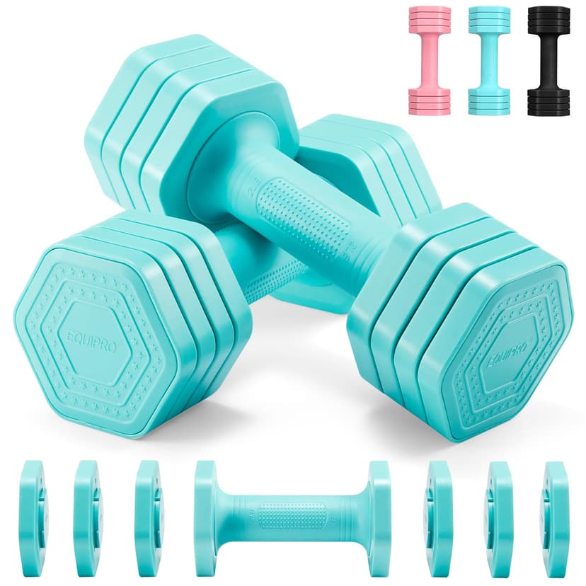 EQUIPRO Adjustable Dumbbell Set, 4 in 1 Free Weights Dumbbells Set for Women, Weights for Women at Home, 2lb 3lb 4lb 5lb with TPU Soft Rubber Handle for Home Gym Exercise Training