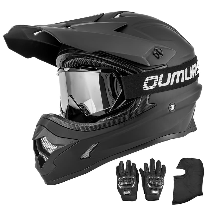 OUMURS Adult ATV Dirt Bike Helmet with Goggles Gloves & Mask Quick Release Buckle Adjustable Sun Visor Motorcycle Adult Helmet Off-Road Motocross Downhill Moped MX for Unisex-Adult