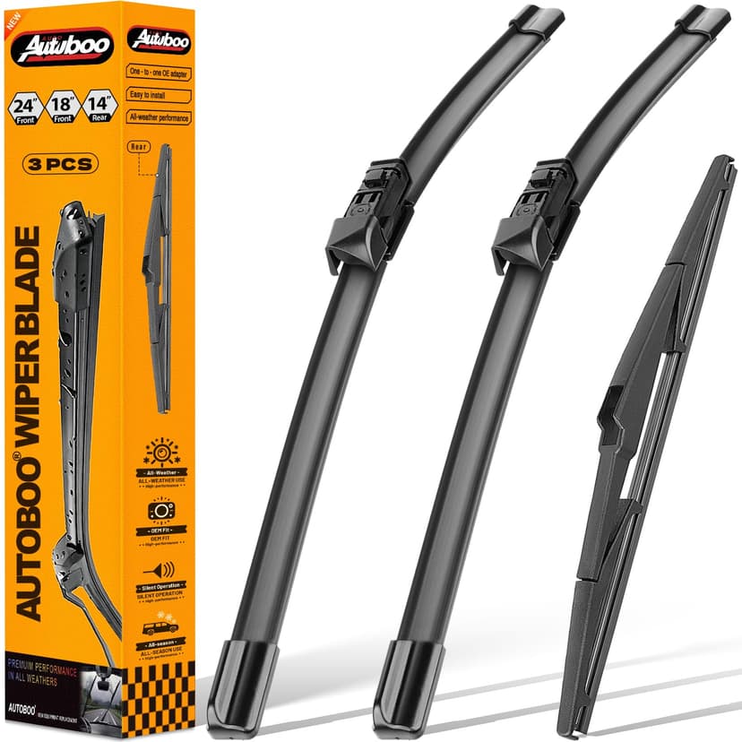 AUTOBOO 24"+18" Windshield Wipers with 14" Rear Wiper Blade Replacement for Mazda CX-5 CX-9 CX5 CX9 2017 2018 2019 2020 2021 2022 2023 2024 2025-Original Factory Quality (Pack of 3)