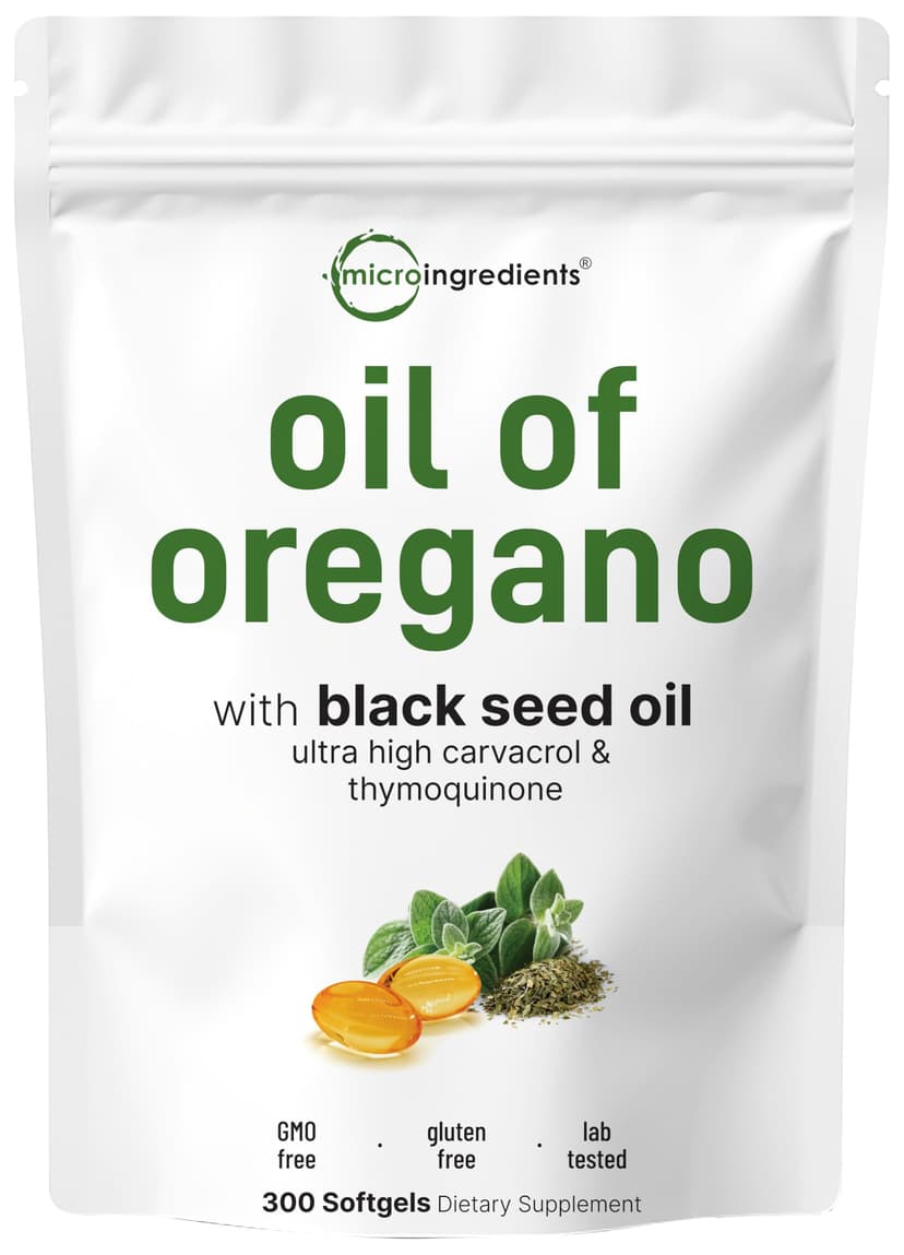 Micro Ingredients Oil of Oregano Softgels, 300 Count | 2 in 1 Formulated with Black Seed Oil | 4X Strength Carvacrol & Thymoquinone | Plant Based, Non-GMO