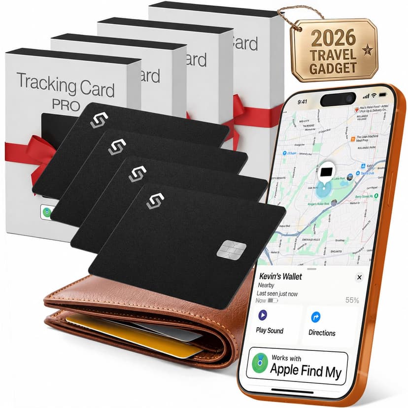 SPOTMINDERS Apple MFi Certified Credit Card Wallet Tracker PRO 4-Pack (iOS Only) Works with Apple Find My Rechargeable Tracking Card for Wallet IP68 0.07in Slim iPhone Item Finder for Luggage or Purse