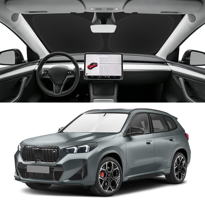 SLOGENTO Custom Fit Windshield Sun Shade for BMW X1 2016-2026 | Blocks UV Rays and Sun Heat, Helps Reduce Interior Temperature, Protects Dashboard from Fading, Folds Easily for Storage