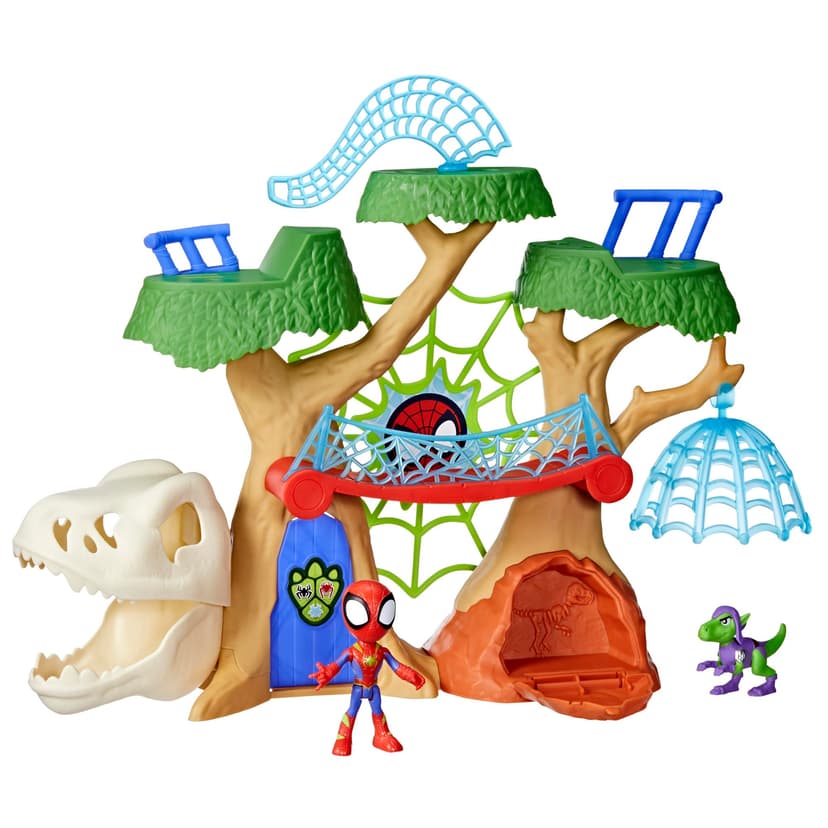 Marvel Spidey and His Amazing Friends Dino-Webs Treehouse Playset, Spider-Man & Goblin Raptor 4-Inch-Scale Action Figure Set, Ages 3 & Up