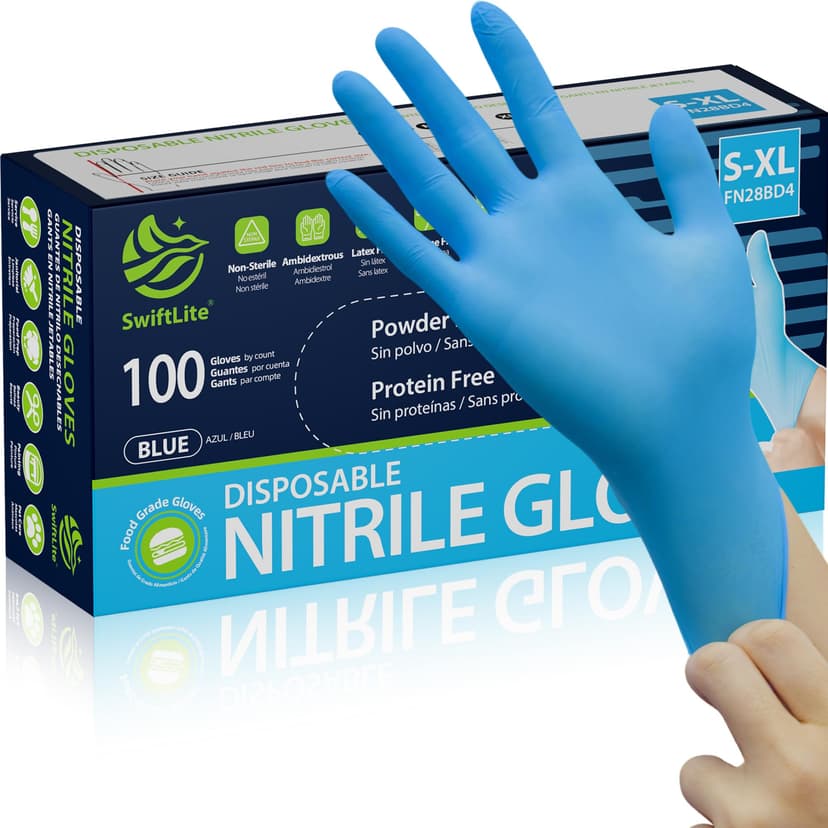 SWIFTLITE Blue Nitrile Gloves Disposable Latex Free, Food Safe | Rubber Gloves Powder Free for Food Prep, Cooking, Kitchen Cleaning
