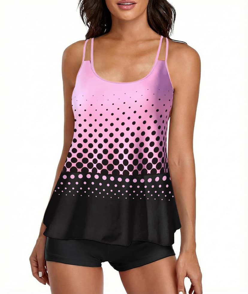 Urchics 2026 Women Two Piece Tankini Swimsuit Tummy Control Plus Size Long Torso Top and High Waisted Boyshorts Bathing Suits