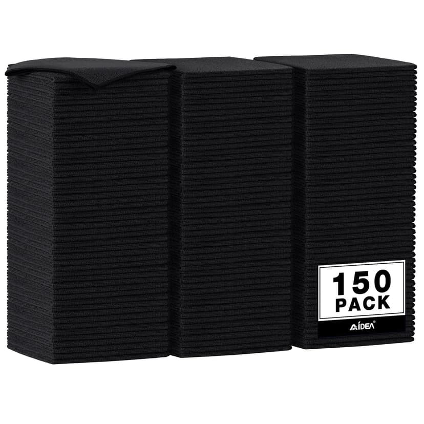 AIDEA Microfiber Cleaning Cloth Black 150PK, Microfiber Towels for Cars, Premium Car Cloths, Dusting Cloth Lint Free Cleaning Rags for SUVs, House, Kitchen, Window, Workshops,12×12"