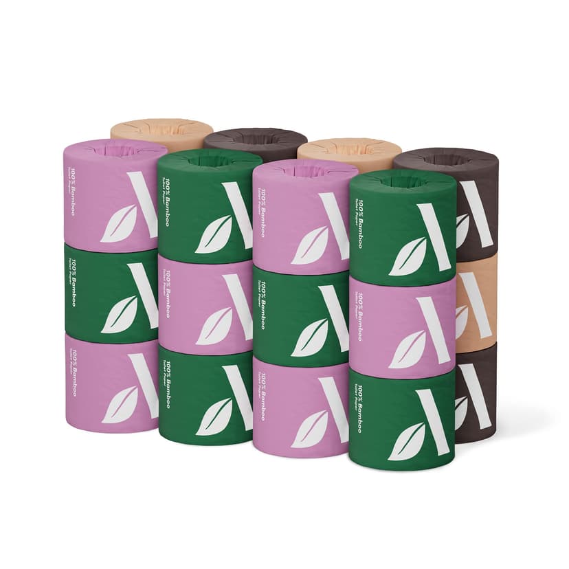 Amazon Aware Bamboo 3-Ply Toilet Paper, Unscented, 24 Rolls, FSC Certified, 350 Sheets, 8400 Count, Pack of 24, Plastic-Free