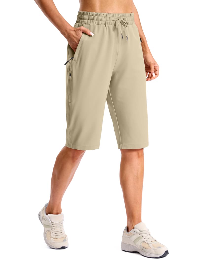 SANTINY Women's 13''/ 15"/ 17'' Long Hiking Shorts with Zipper Pockets Lightweight Quick Dry Below The Knee Capris for Women