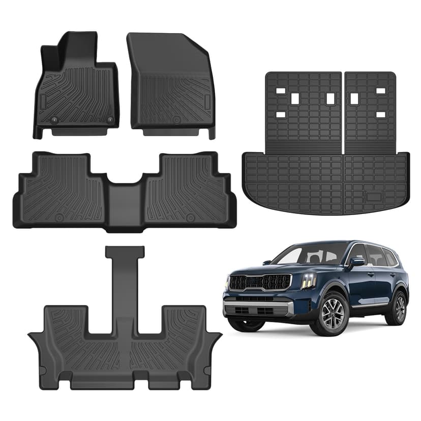 Telluride Floor Mats - Fit for Kia Telluride 2020-2025 (7&8 Seats)(Not for 2027), All Weather Floor Mat & Cargo Liner w/Baclkrest for Telluride Accessories, Heavy Duty Waterproof