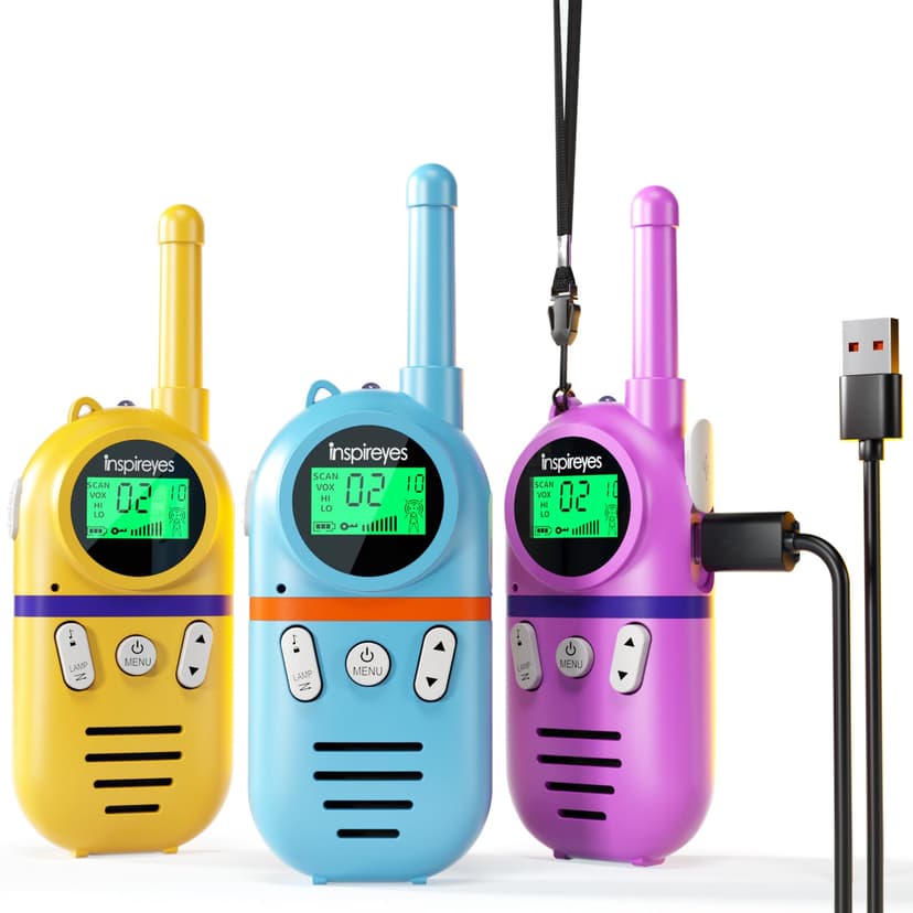 Inspireyes Kids Walkie Talkies, Rechargeable 3 Pack Long Range 2-Way Radios | Toys for Boys Girls 3–12, 48H Battery, Clear Audio, VOX Hands Free, Flashlight, Camping Toy, Hiking, Birthday Christmas Gi
