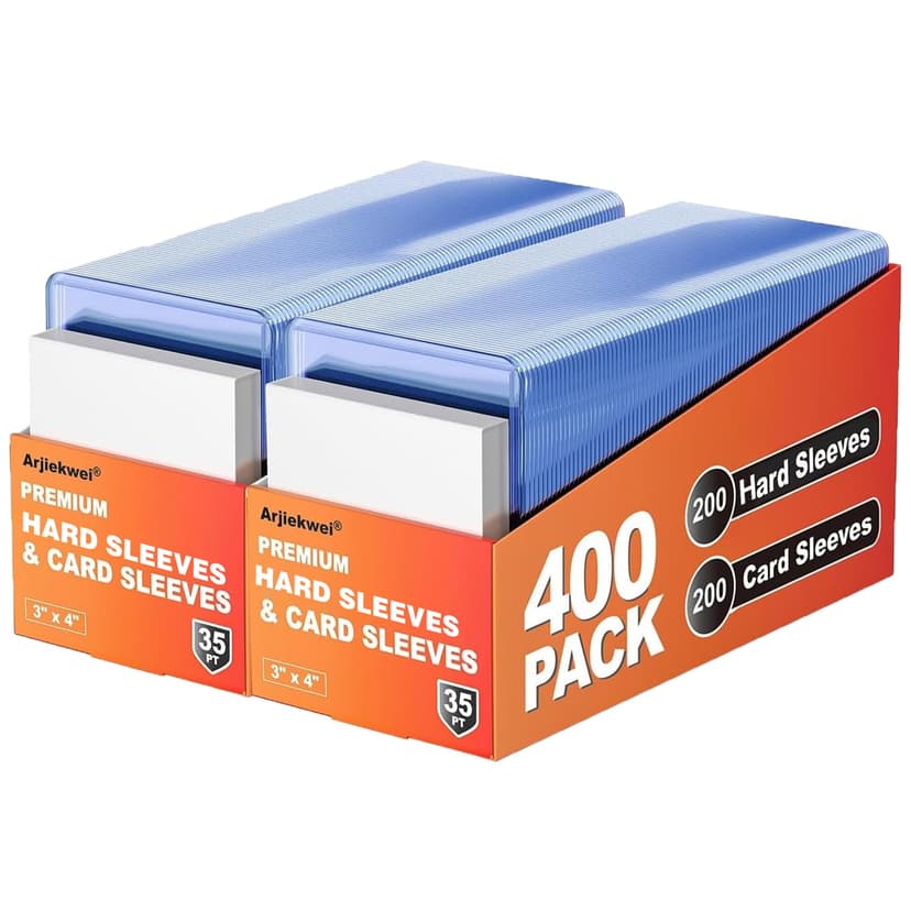 400 Pack Card Sleeves Hard Plastic, Arjiekwei 3"X4" Baseball Cards Protectors Plastic, Premium Card Holder for Trading Sports Baseball Football Game Cards (200 Rigid + 200 Clear)