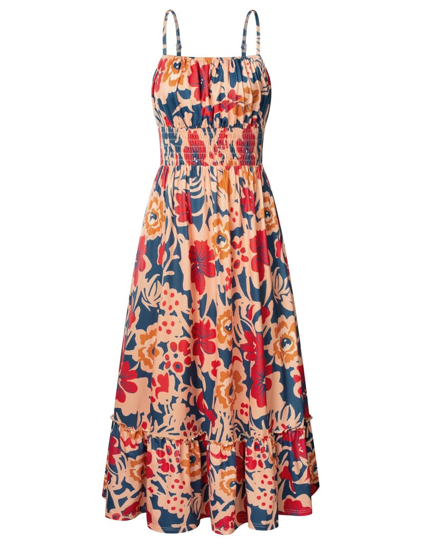 GRACE KARIN Summer Dresses for Women 2026 Vacation,Smocked Floral Maxi Dress,Boho Beach Sundress with Pocket Fashion Clothing