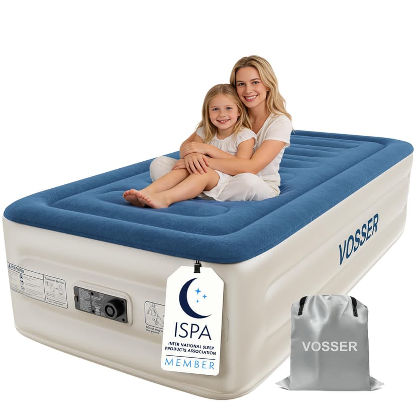 VOSSER Twin Air Mattress with Built-in Pump,Fast & Easy Inflation/Deflation Inflatable Mattress, Foldable Blow Up Mattress with Storage Bag, Inflatable Bed for Home, Camping & Guests