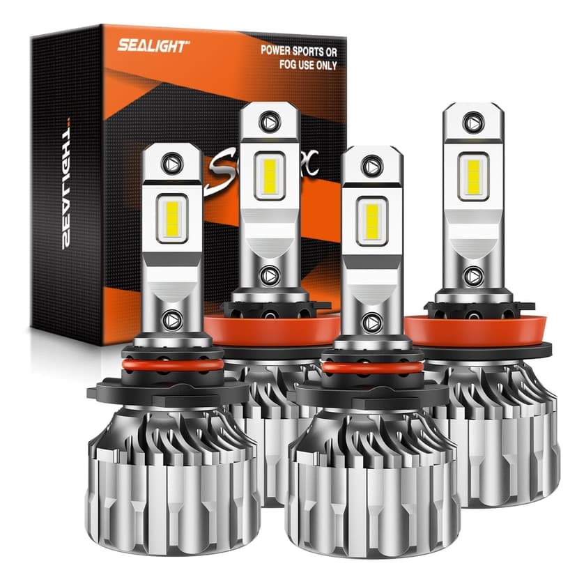 SEALIGHT 9005 H11 Bulbs Combo, 140,000LM Super Bright 6500K Cool White 9005 H11 Bulbs, 70000Hours Lifespan, HB3 H8/H9 Fog Bulbs with 15000RPM Cooling Fan, Pack of 4