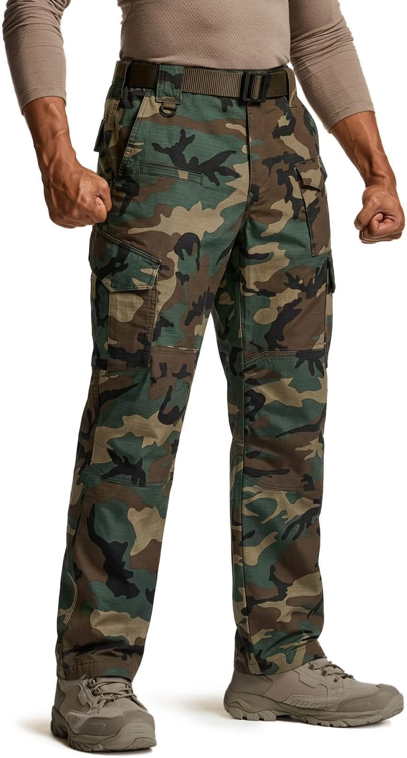CQR Men's Flex Ripstop Tactical Pants, Water Resistant Stretch Cargo Pants, Lightweight EDC Hiking Work Pants