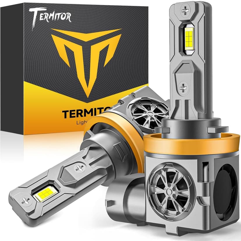 Termitor Upgraded H11/H9/H8 Bulbs, 100,000LM 1000% Super Brighter, 6500K Cool White, Real 1:1 Mini Size, Plug and Play Powersports Driving Light Bulb Assemblies, 75000+ Hours Lifespan, Pack of 2