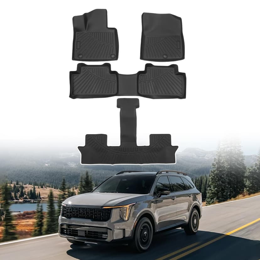 Powerty Floor Mats for 2021-2025 2026 Kia Sorento (Non-Hybrid) All Weather 3D TPE Anti-Slip Car Liners for 1st & 2nd & 3rd Row Accessories