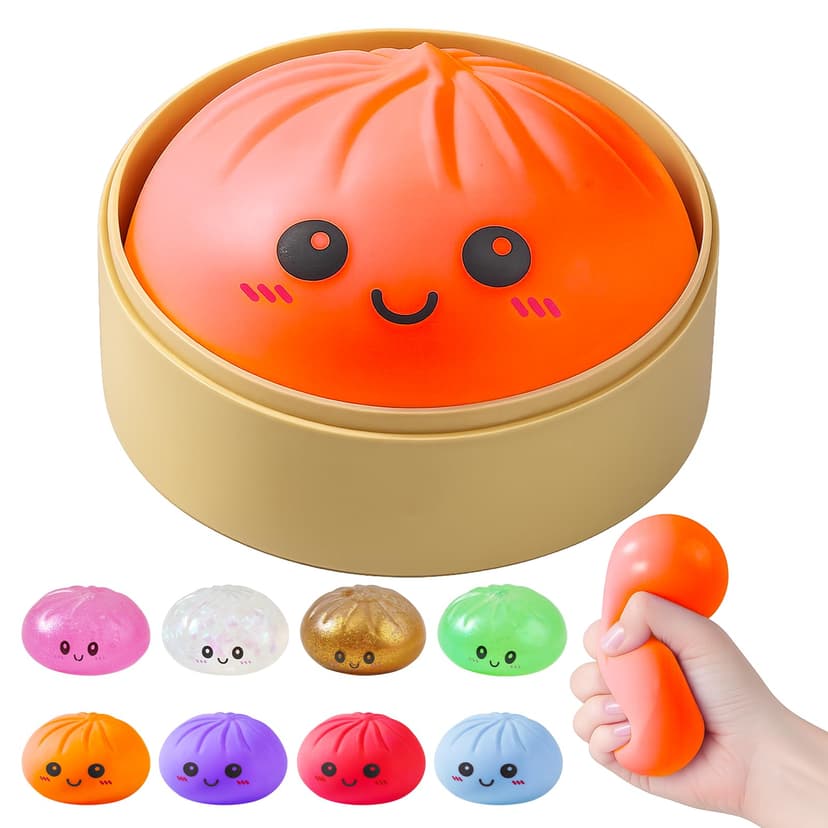Dumpling Squishies, Glitter Dumpling Mystery Box, Colorful Dumplings Stress Balls Fidget Sensory Toy, Stocking Stuffers with Food Steamer Stretchy Desk Toys (Orange)