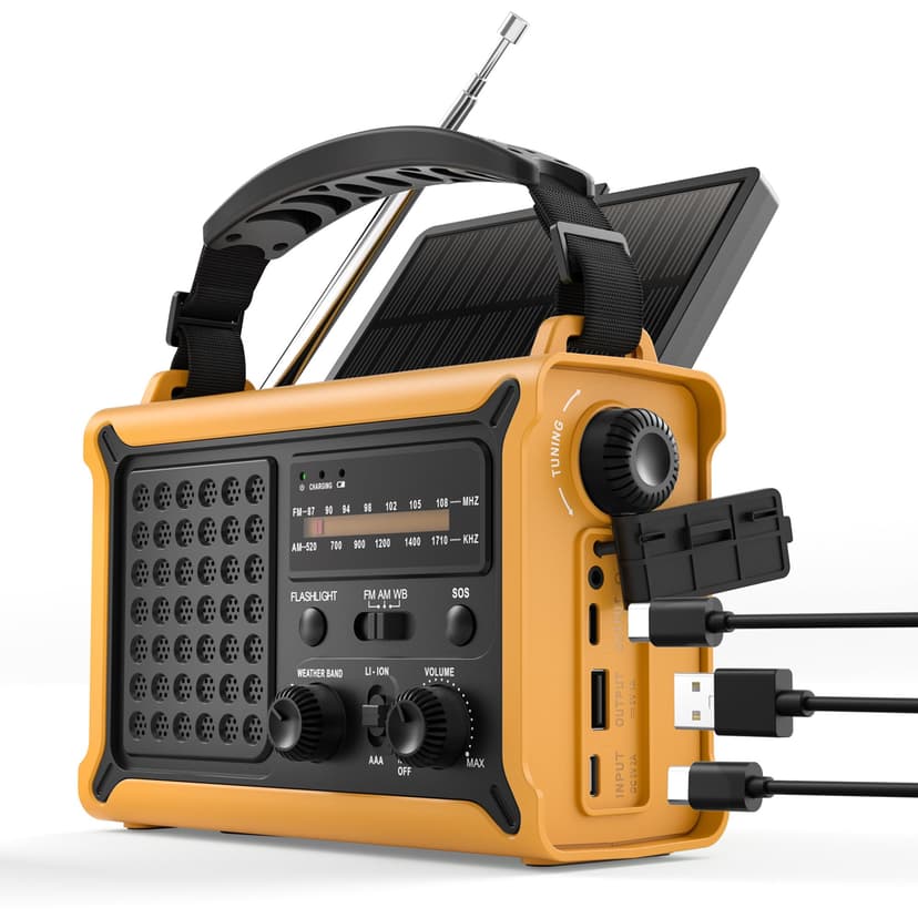 Emergency Radio with Hand Crank & Solar, NOAA Weather Band, AM/FM, 12000mAh | 8500mm² Solar Panel, Clear AM/FM Reception, 5W Flashlight & Reading Light, 120dB SOS, Phone Charging for Hurricanes & Outa
